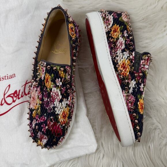 EUC • Christian‎ Louboutin PIK BOAT Quilted Floral Tissu Spike Sneaker Size: 37 - Picture 1 of 11